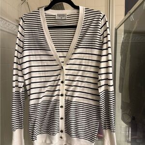 CHANEL Women's Black and White Striped Cardigan